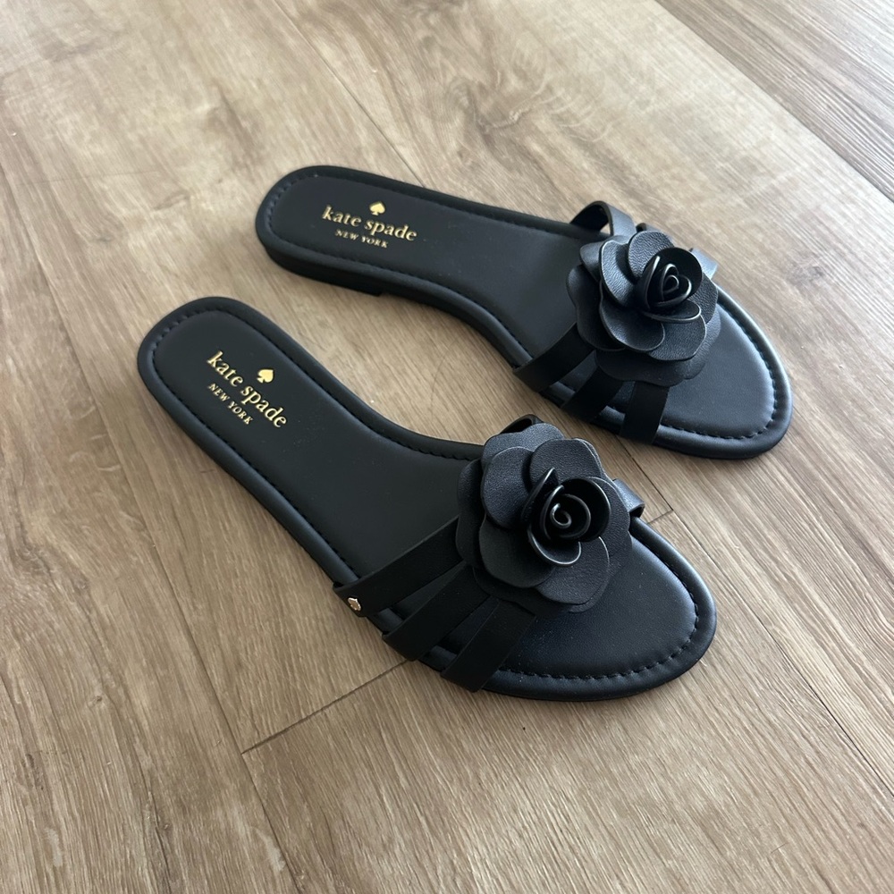 kate spade Black Floral Slide Sandals with Rose Accent - Picture 2 of 2